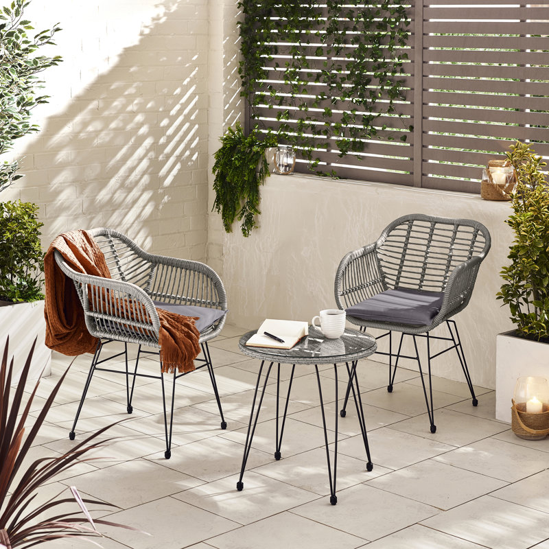 Chirezza Outdoor 2 Seater Bistro Set with Hairpin Legs for Boho Industrial Gardens (Cover Included), Grey