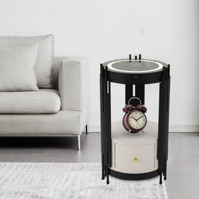 Led Smart Round Nightstand With Wireless Charging Station 13.78*25.59 In((D*H)