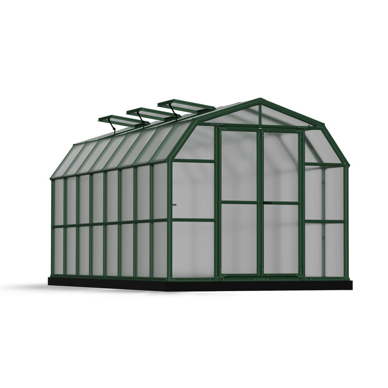Palram - Canopia Grand Gardener 2 - 8' W x 16' D Walk-In Hobby Twin Wall Polycarbonate Resin Frame Greenhouse Kit with Roof Vent and Base - Green