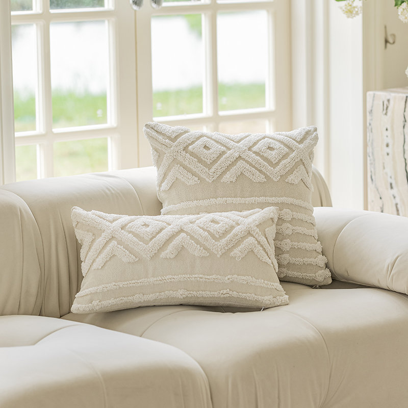 Boho Tufted Cotton Pillow Cover, Textured Bohemian Decor for Sofa or Bed, 18"H x 18"W