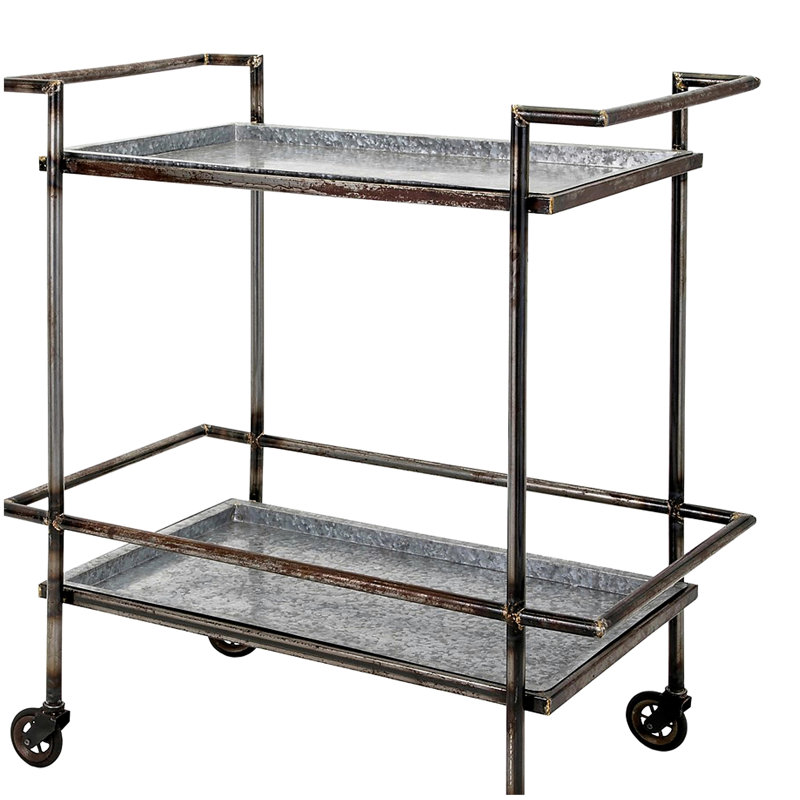 30.7x17.1x34.6" Percy Galvanized Metal Bar Cart in Gray & Black