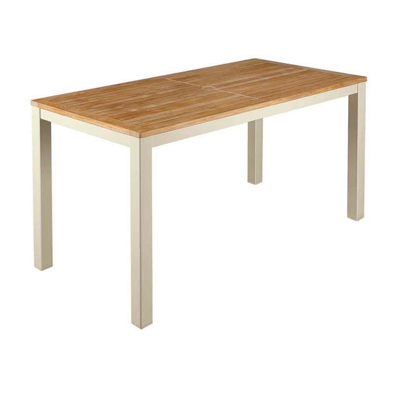 Aura Aluminum & Teak Narrow Dining Table, 29" H x 55" W x 28" D, Champagne