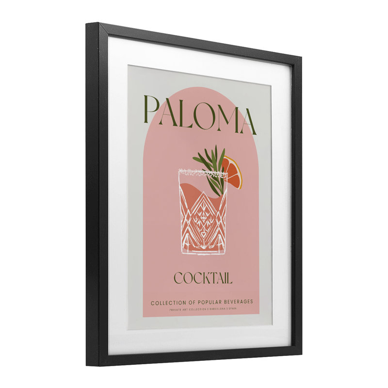 Élégante reproduction rétro sous verre encadrée de Paloma, design par Lil 'Rue, H 16 po x l 13 po, Cadre noir minuit