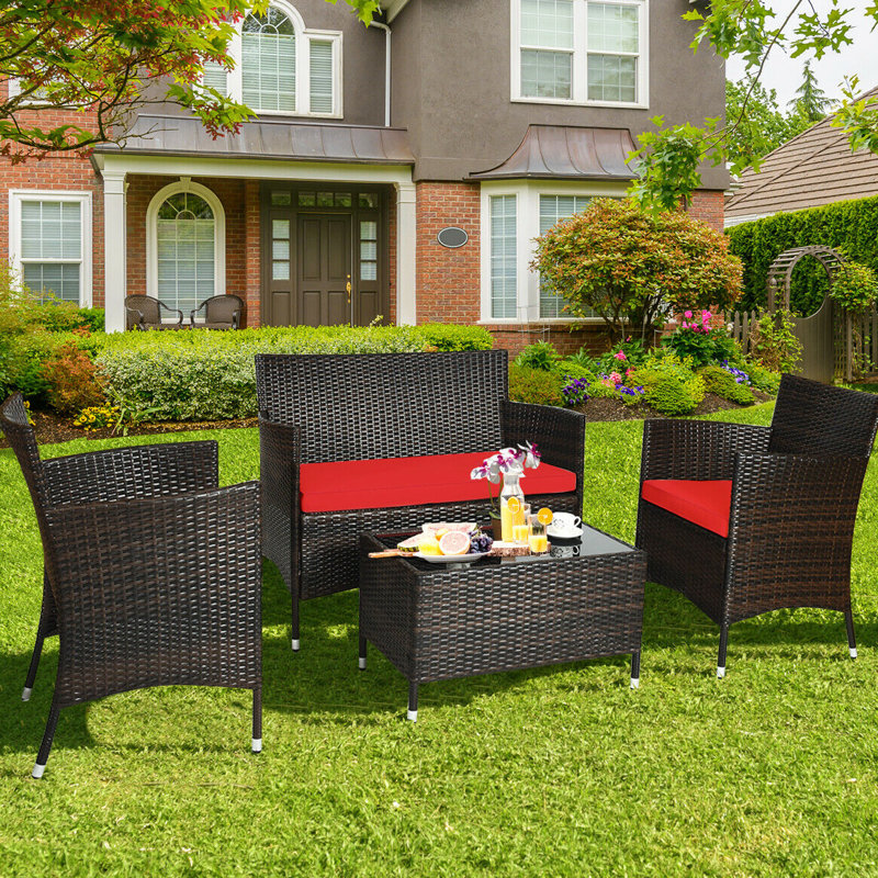 Rayna 4 - Person Patio Conversation Set with Cushions, Red