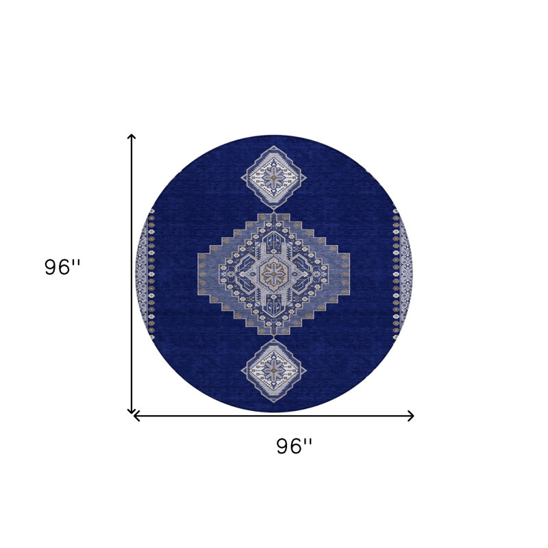 Tapis rond lavable intérieur / extérieur bleu marine 8 pi