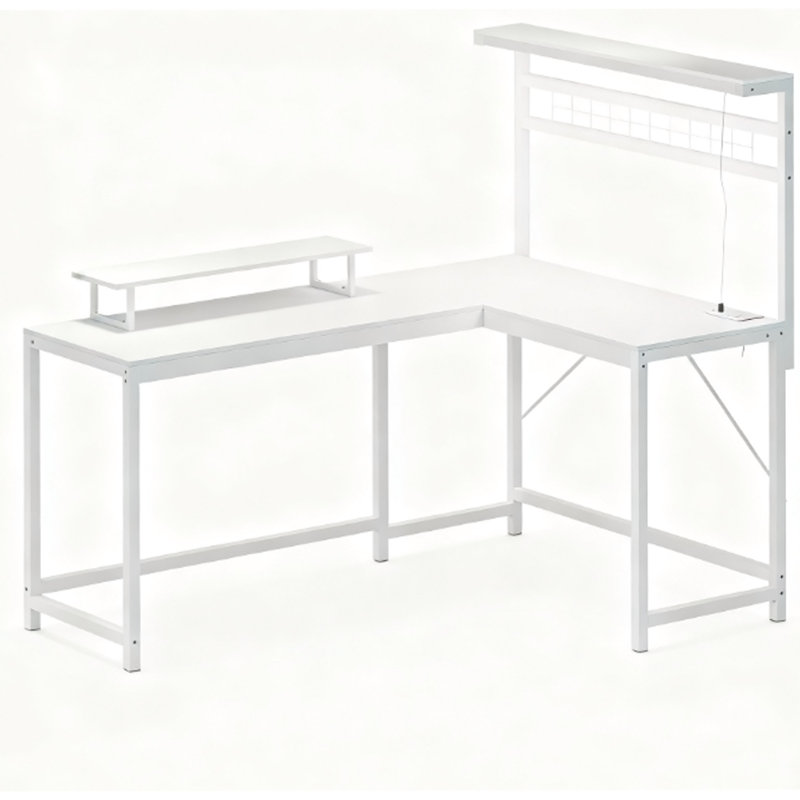 Computer Desk, L Shaped Gaming Desk With Power Outlets And LED Lights, White