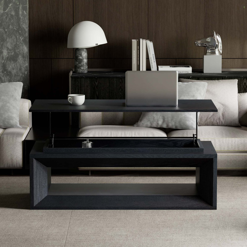 Table basse à plateau relevable avec rangement et hauteur réglable, Noir