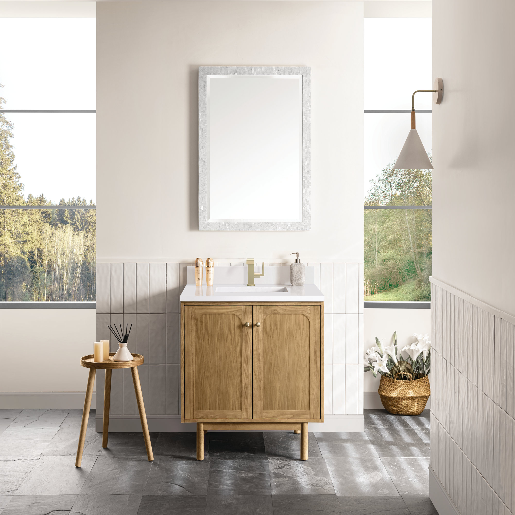 Laurent 30'' Single Bathroom Vanity, Single-Hole, Light Natural Oak, White Zeus