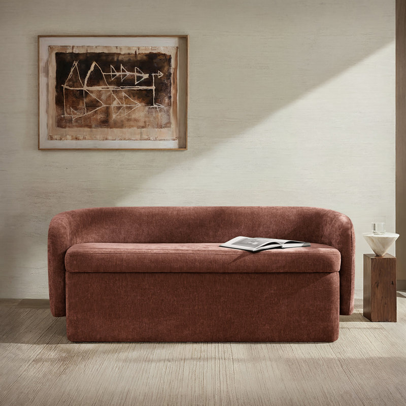 Heidi 61"W Modern Chenille No Assembly Filp-Top Storage Bench with Backrest Seat, Rust