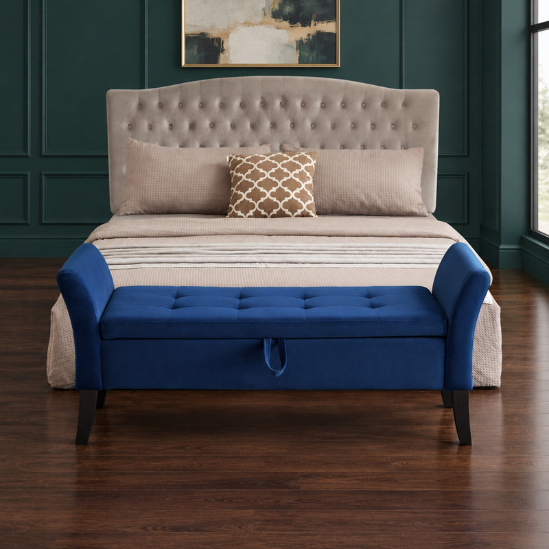Banc de rangement capitonné avec accoudoirs, Marine