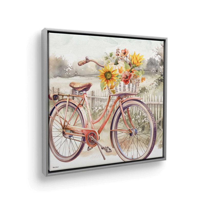 «Fall Floral Bicycle II» par Nicole DeCamp, reproduction d'art, L 36 x H 36, Argent, Toile avec cadre