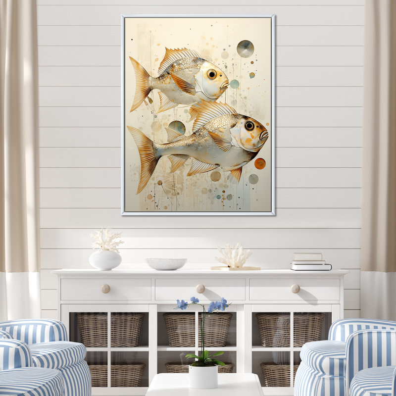 " Fish Harmony ", White Floater Framed, 40" H x 30" W x 1.5" D