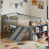 Twin Size Bed Frame with Storage Shelf, Slide, and Ladder