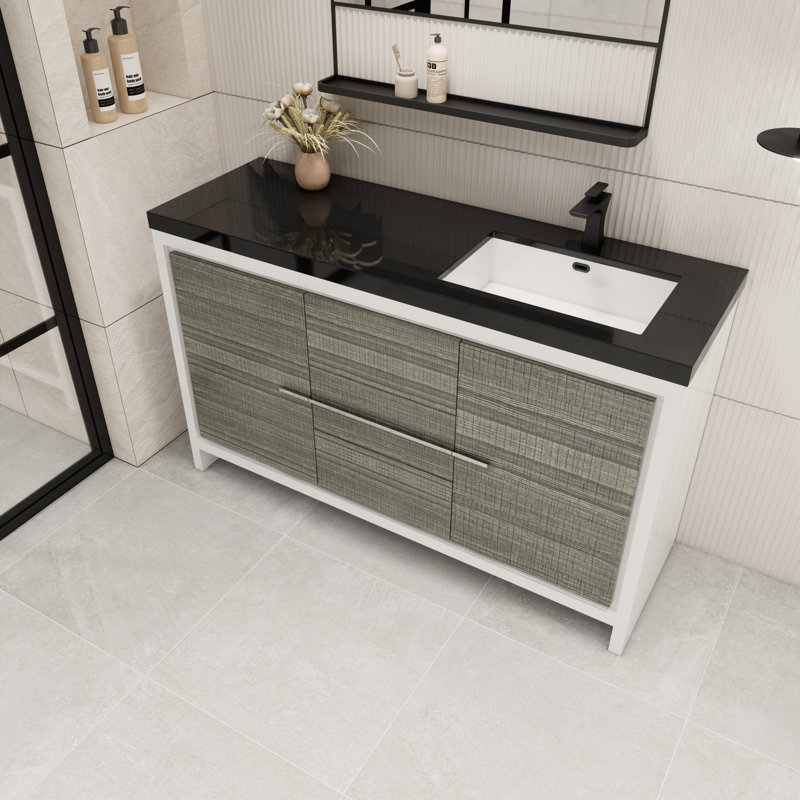 Enderlin 58.82'' Single Bathroom Vanity with Plastic Top, High Gloss Ash Gray