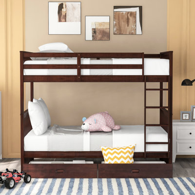 Lit superposé Twintwin avec cabines de rangement et échelles en brun foncé luxueux