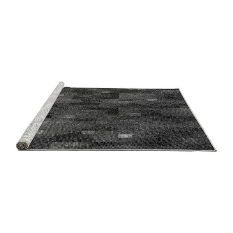 Tapis 100% gris à motif lavable à la machine 2989, Rond 6 pi