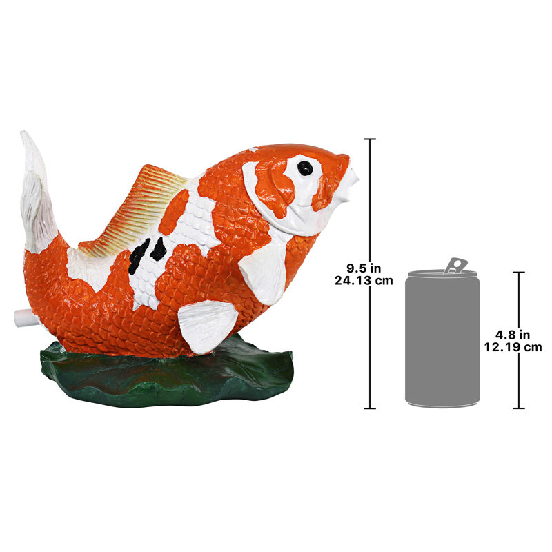 Hand-Painted Kohaku Koi Resin Garden Statue, 9.5"