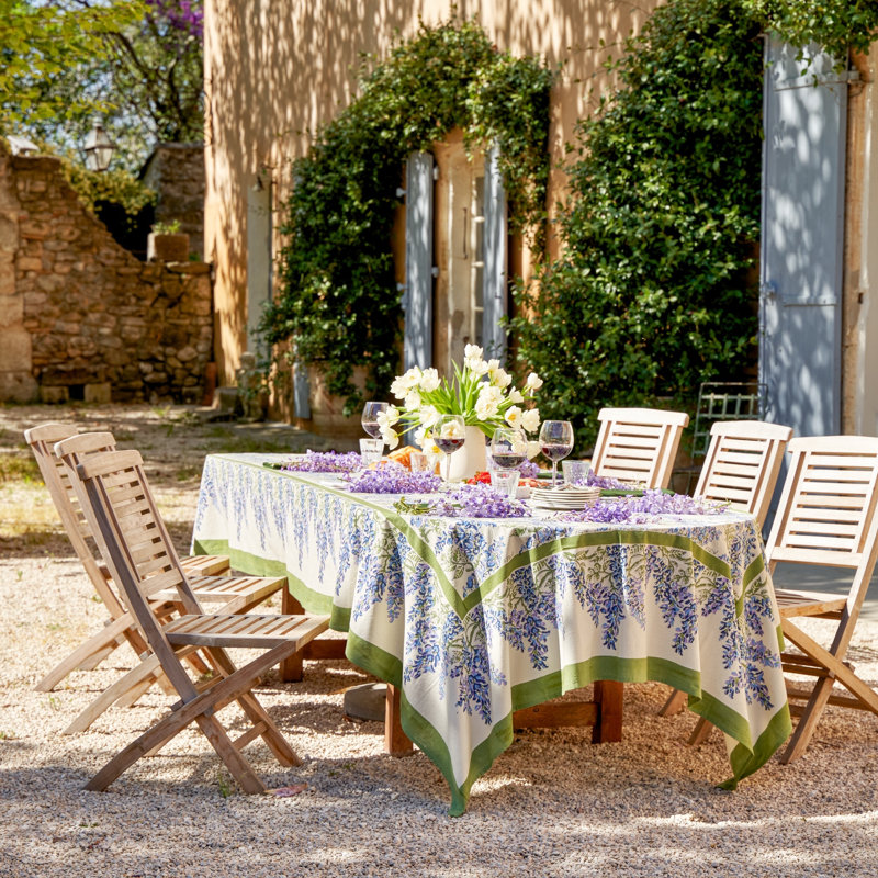 Wisteria Handmade Floral Tablecloth, 86" x 59", Blue/Green