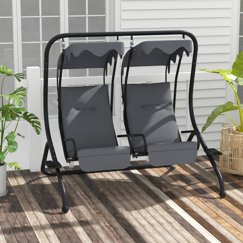 Marjorie  2 Person Porch Swing with Canopy, Grey