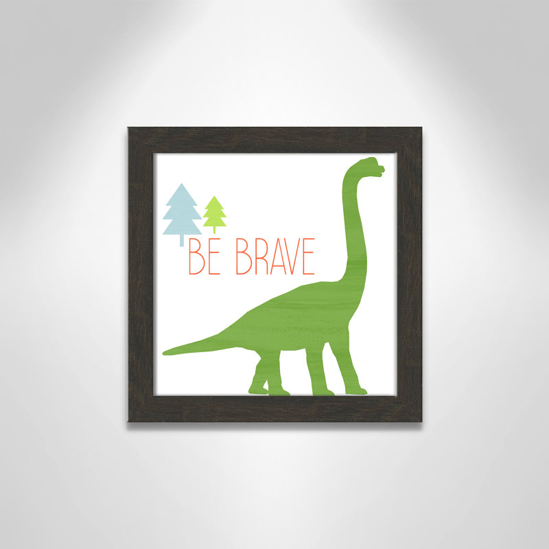 Dino Brave 1 ', art encadré, H 12 po x l 12 po x P 0,6 po, Cadre plat à grain de bois noir