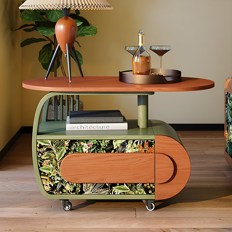 35.43"Green Solid Wood Mobile Coffee Table