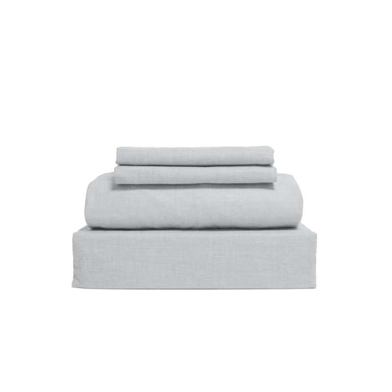 100% Cotton Standard Pillowcase - Set of 4, Gray, Queen Fitted Sheet and 2 Pillowcases