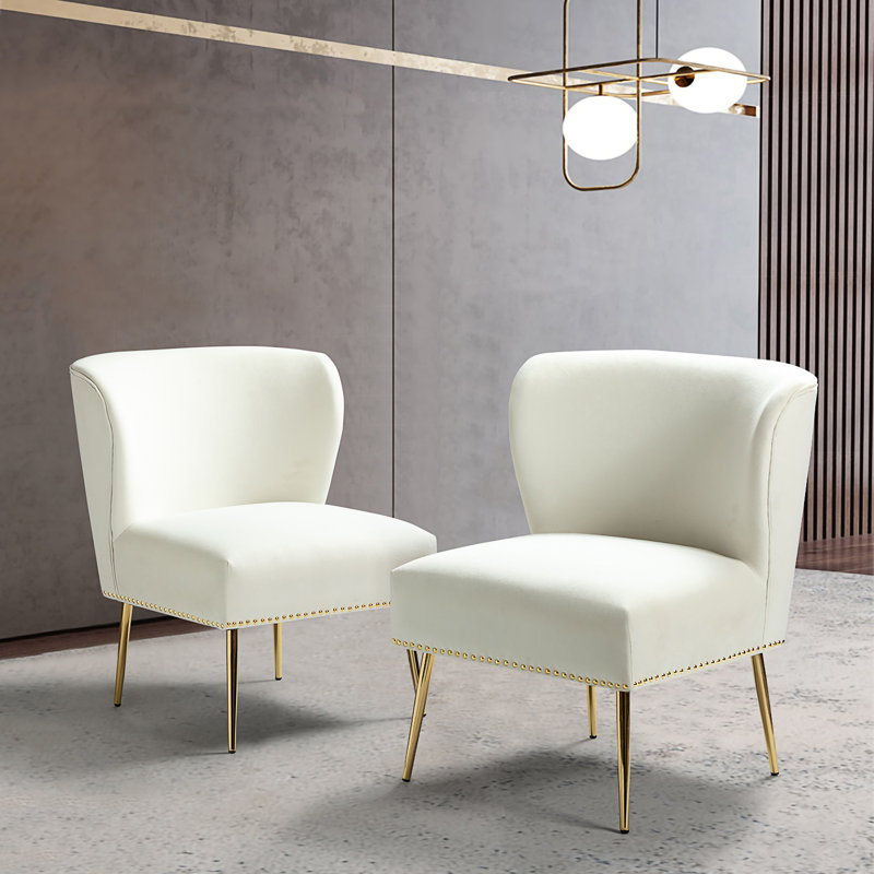 Clive Velvet Side Chair, Ivory Velvet