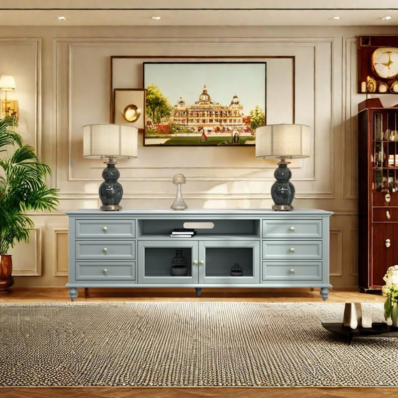 Light luxury design sense solid wood TV cabinet, Blue, 25.98" H x 70.86" L x 15.74" W