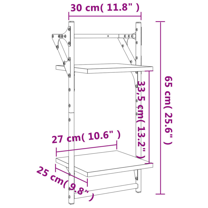 vidaXL Wall Shelves with Bars Floating Storage Display Shelf, Sonoma Oak
