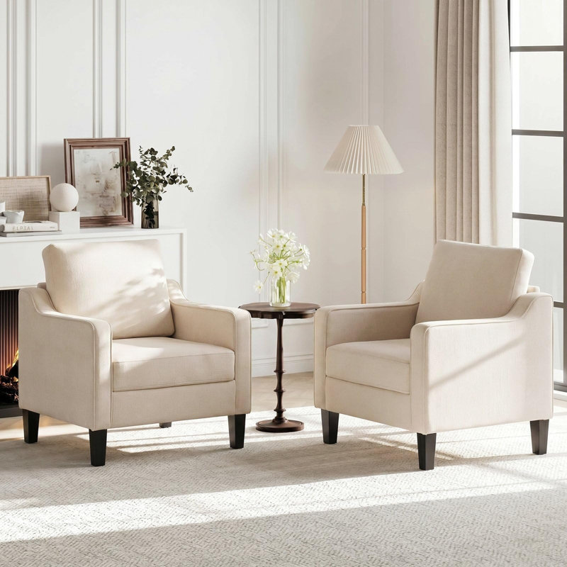 Upholstered Chenille Armchair, Beige