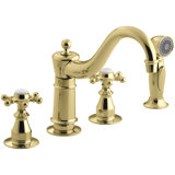 Antique Three-Hole Kitchen Sink Faucet with 8-5/8" Spout, Sidespray