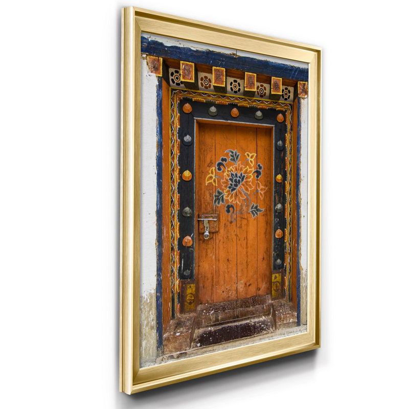 «Bhutan Door» par J Paul, reproduction d'art graphique sur toile encadrée, Doré, H 18,5 po x l 24,5 po x P 1,5 po