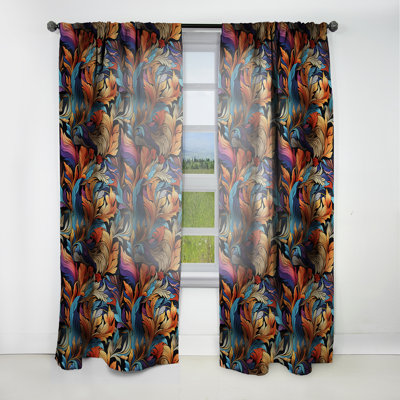 Enigma Feather Boho Pattern - Abstract Boho Curtain - Velvet Room Darkening - 1 panel