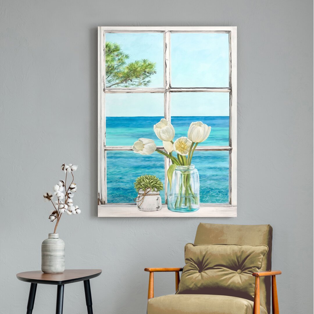 Leinwandbild Mediterranée II: Fenster mit Blick aufs Meer von Remy Dellal