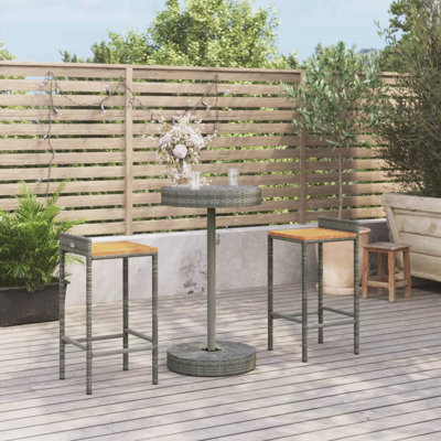 Patio Bar Set Kitchen Bar Table Set Poly Rattan and Solid Wood Acacia by Latitude Run