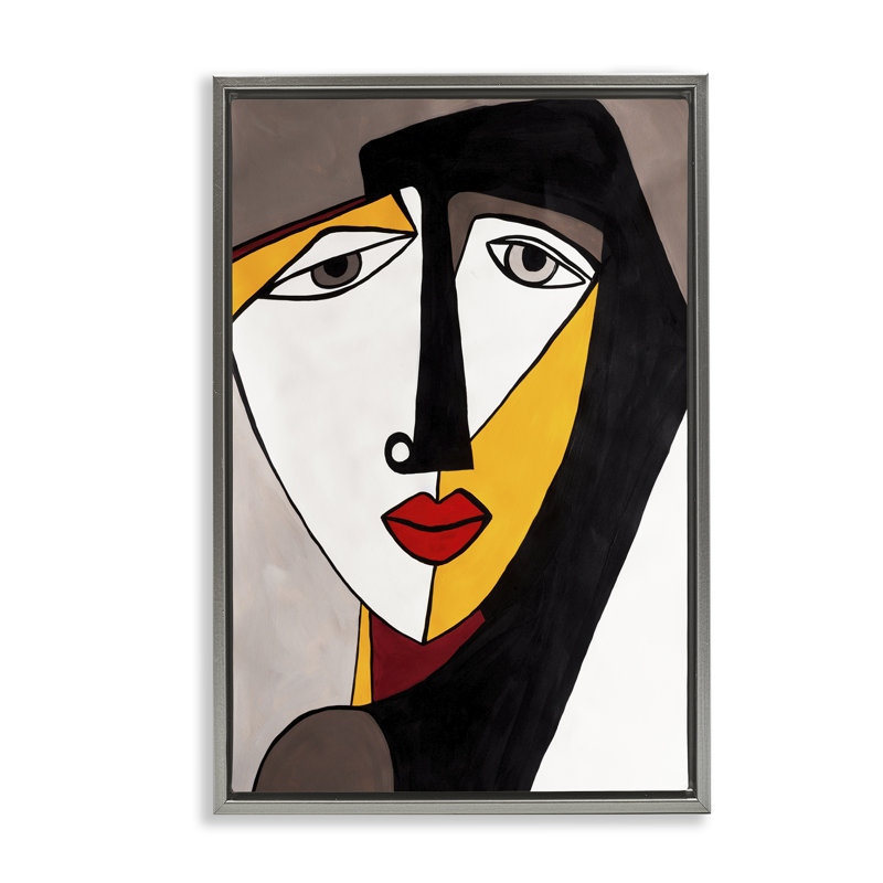  «Cubist Bold Face Floater» par Ruth Fromstein, H 25 po x l 17 po, Cadre flottant gris lustré