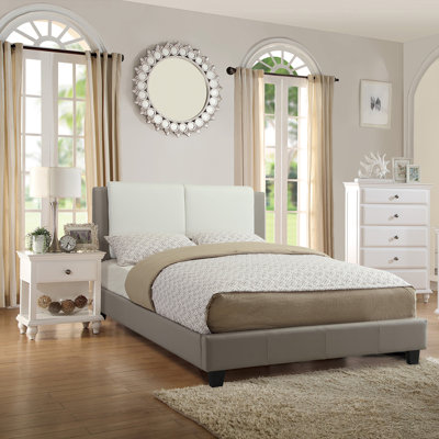 Contemporary Style Bed Faux Leather Upholstered Plastic Legs Platform Bed Bedroom Furniture