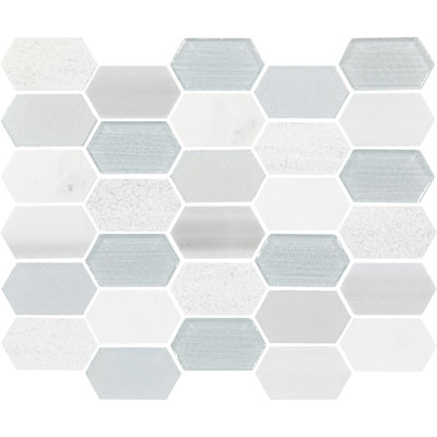 Itona Tile Glass and Marble Elongated Hexagon Mosaic Tile (10 PC Per Carton) (9.20 SQFT Per Carton)