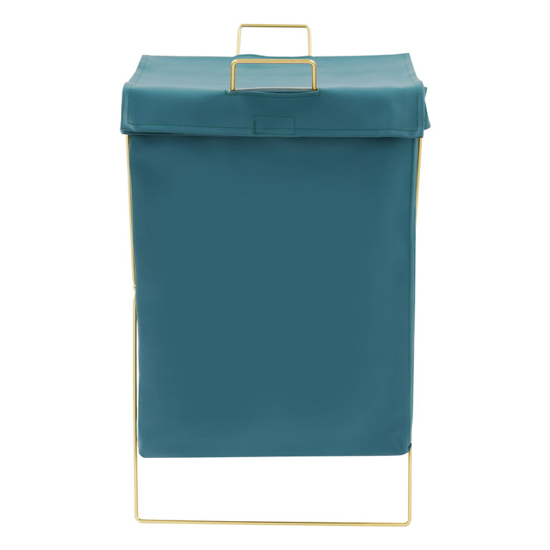 Organisateur de paniers à linge pliable avec cadre en X pour cendrier et poignées pour salle de bain, Bleu profond + or