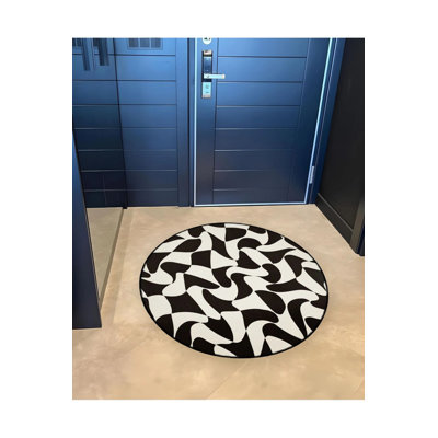 Black And White Shapes Patterned Woven Base Decorative Carpet