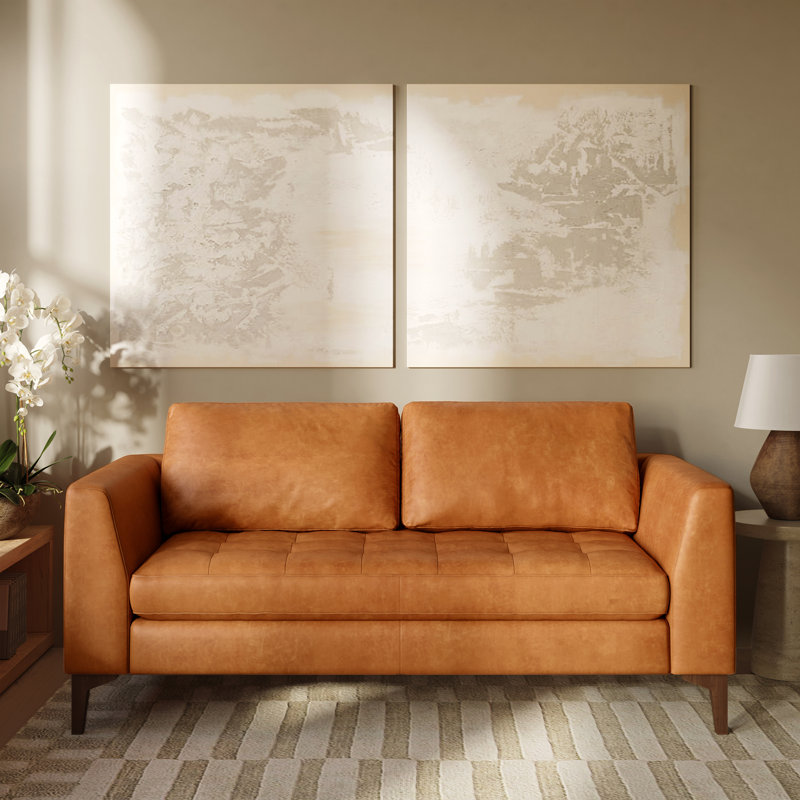Calle 75'' Full Grain Genuine Italian Leather Sofa in Cognac Tan