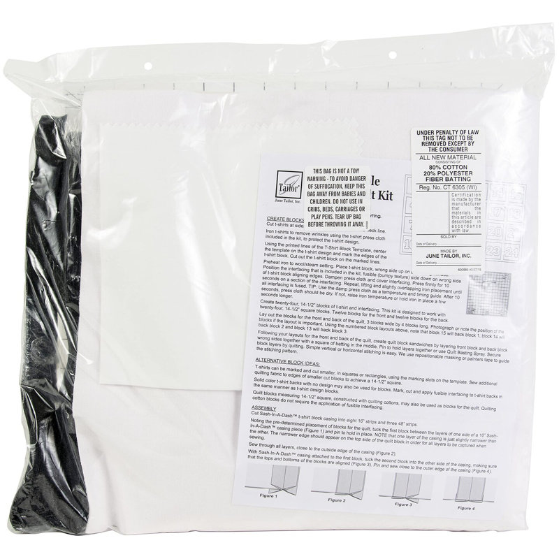 Ensemble de courtepointe réversible pour t-shirts avec ceinture noire de June Tailor, fait 44 po x 58 po Courtepointe Memory