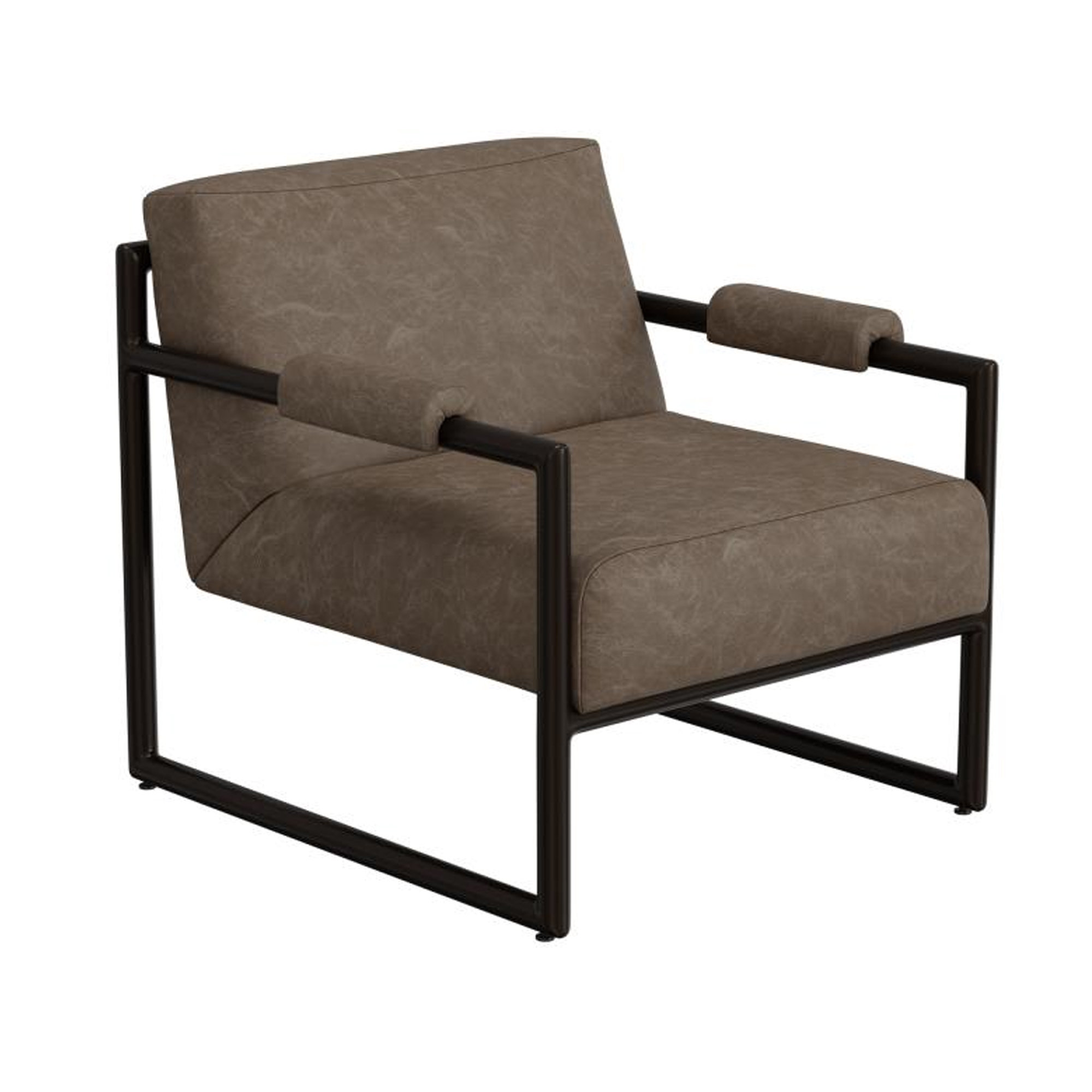 Benjara Edmund Accent Armchair, Taupe Gray Faux Leather, Modern Black ...