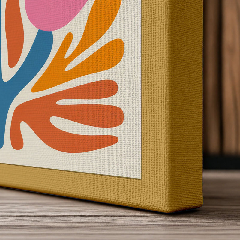 Symmetrical Bloom Botanical - Wrapped Canvas, 24x16 - 61.0 x 40.6 cm, Ochre Border