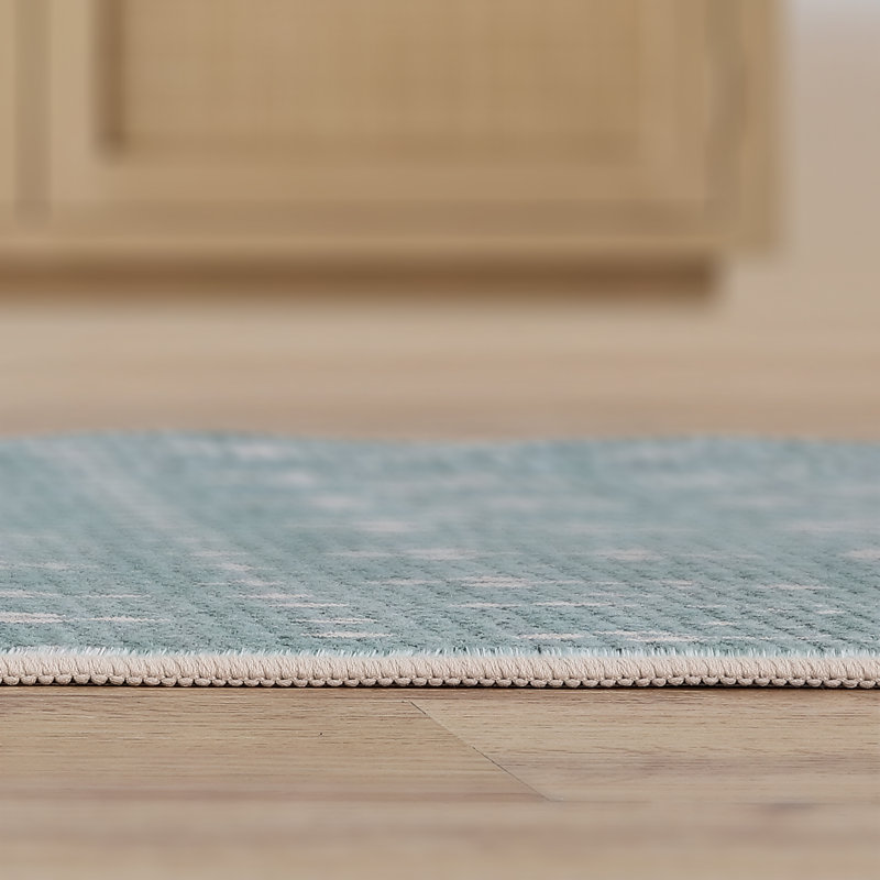 Leila Moroccan Diamond Trellis Machine-Washable Rug, Rectangle 4' x 6', Teal/Ivory