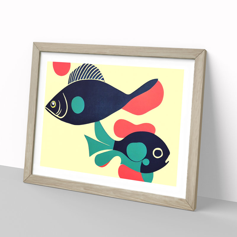 XH1022-9006X The Surprising Fish Abstract - Single Picture Frame Print, 46cm H x 64cm W x 2cm D, Oak Framed