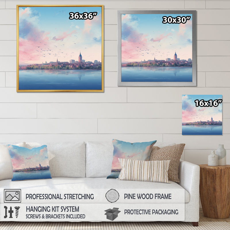 Boston City Skyline - Cityscapes Wall Decor, Cadre doré à une seule photo, H 24 po x l 24 po x P 1 po