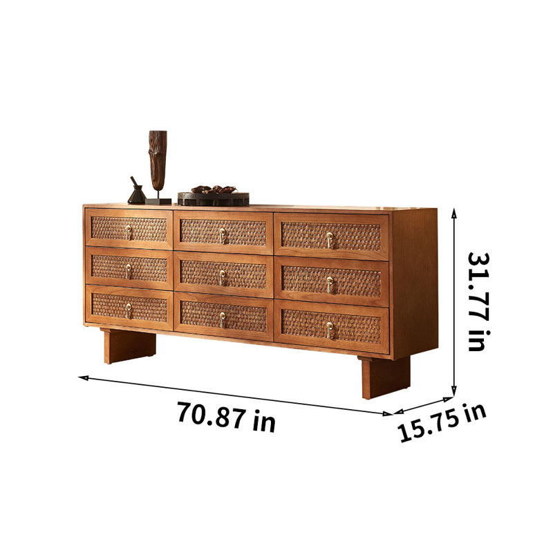 Creative rattan high leg storage cabinet 70.87 " W 9 - Drawer Dresser