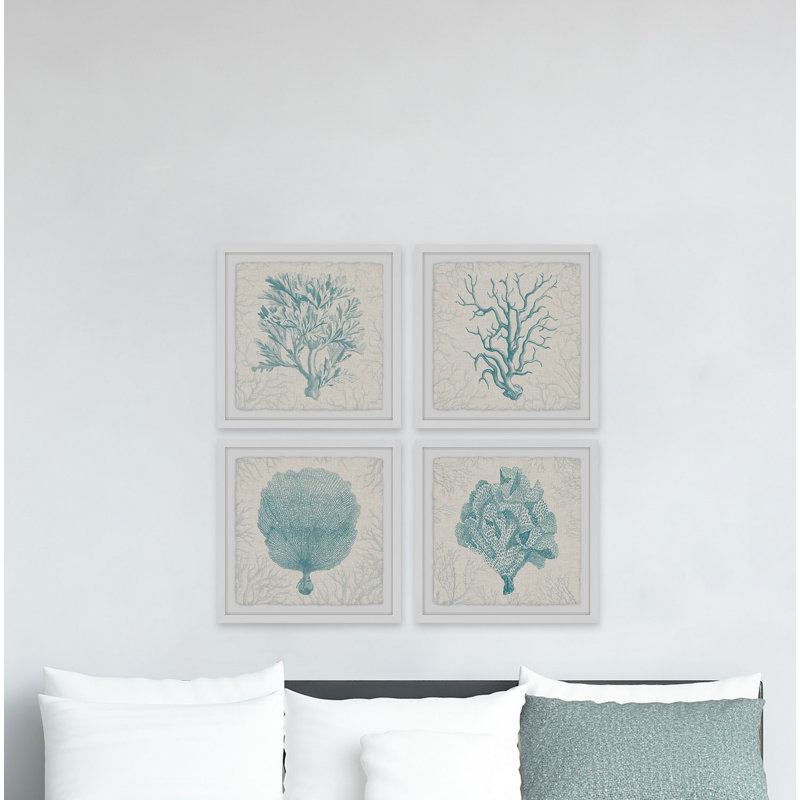 Coral Group Quadrupych - ensemble de 4 reproductions d'art encadrées, H 12 po x l 12 po x P 1,5 po
