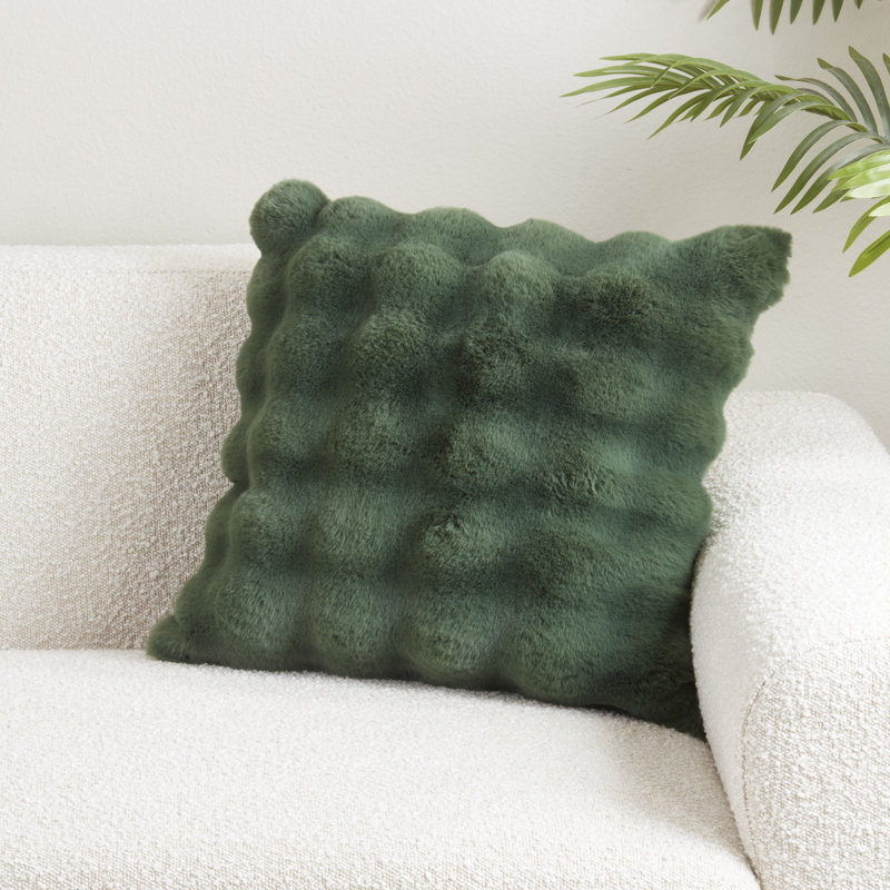 Cozy Bubble Faux Fur Pillow Cover, Down, Square 20", Jasper Green